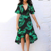 Boho Floral Ruffled Midi Dress Fashion Ladies Summer Beach Holiday Party Spilt Dress Sundress
